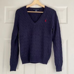 Ralph Lauren Sport Navy Blue Cable Knit Sweater Size L